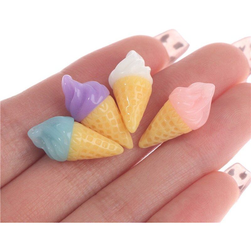 Cône De Crème Glacée En Résine Miniature, Kit De Bricolage Fournitures Accessoires Jouets De Simulation 10 Pièces