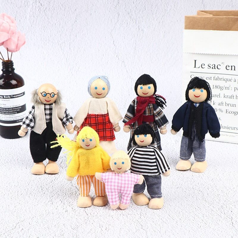 Jouets Figurines En Bois, Meubles, Maison Miniature Pour 7 Personnes, Jouet Pour Enfants