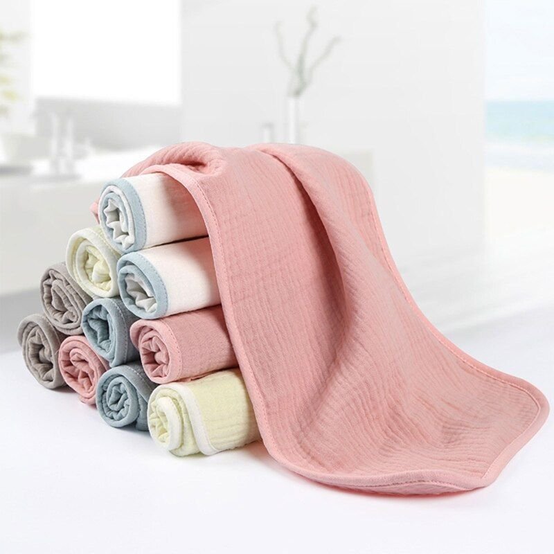 Bavoirs En Crêpe De Coton Pour Bébés, Serviette De Toilette Pour Le Visage, Mousseline, Couleur Unie, Absorbante, Salive, Qx2d