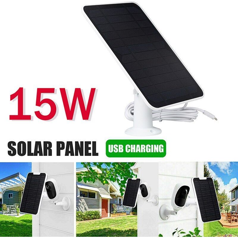Kit de panneau solaire 15W Rechargeable par USB, Compatible avec caméra de sécurité pour l'extérieur