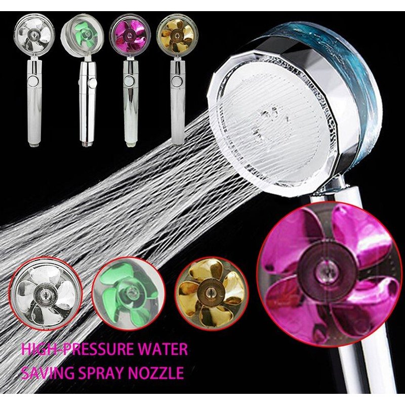 Pomme de douche haute pression, économie d'eau, débit 360 degrés, rotation avec ventilateur, buse de pulvérisation ABS, fixation de salle de bain