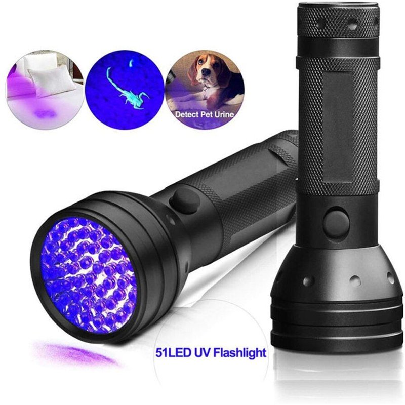 Lampe torche à lumière UV 51led avec cordon de poignet, Zoom, détection ultraviolette de sécurité, 395-400nm