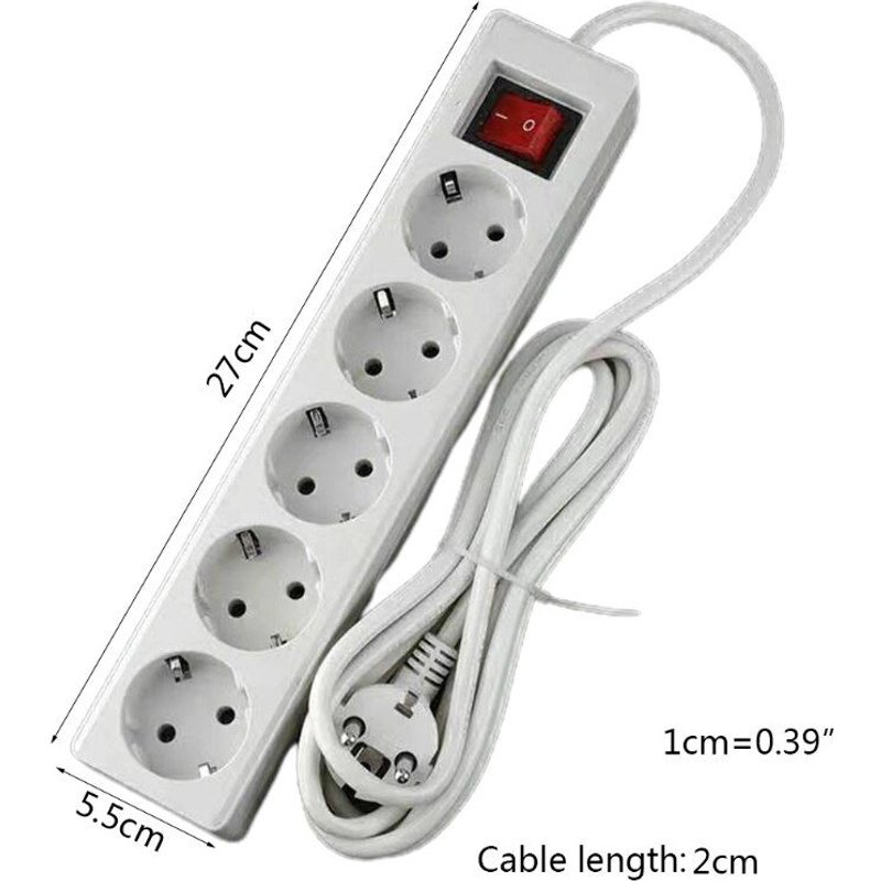 Barre d'alimentation 3/4/5 prises en rangée, adaptateur plat, interrupteur d'éclairage avec protection contre les surcharges, câble d'extension, Standard ue, de Type allemand