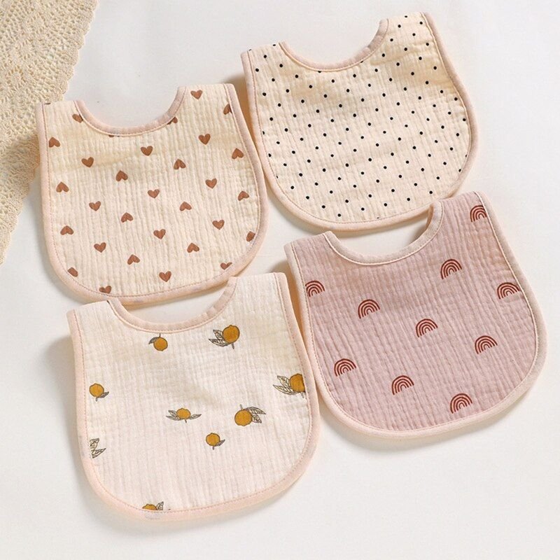 Bavoir D'alimentation Pour Bébé, Serviette De Salive Imprimée, 6 Couches, Gaze De Coton Doux, Bouton-Pression, Tissu De Roter Pour Nouveau-Né, Qx2d