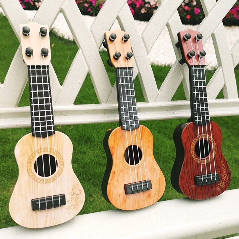Mini Instrument De Musique Pour Enfants, Guitare À 4 Cordes, Jouet D'apprentissage Éducatif Pour Débutants, Marron, Jaune