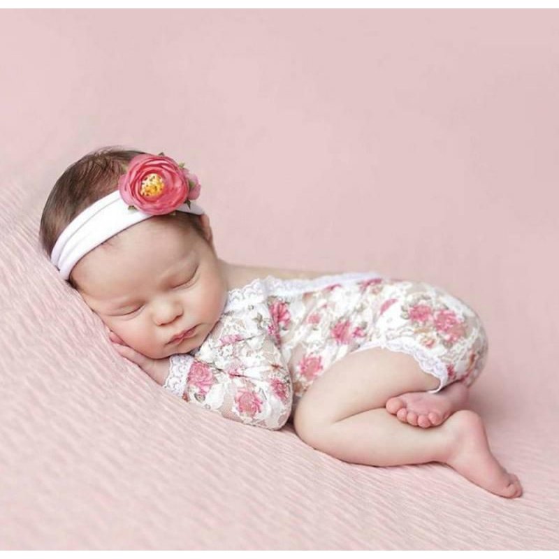 Barboteuse En Dentelle Pour Nouveau-Né Fille, Col Rond, Manches Longues, Motif Floral, Dos Nu, Photo, Tenue, Vêtements Pour Bébé 0-24m
