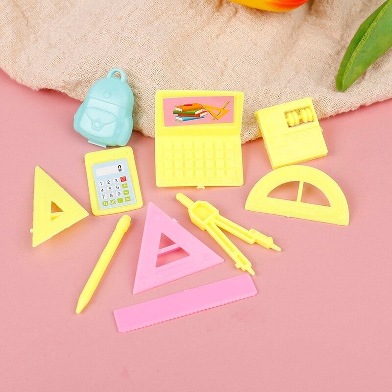 Maison De Poupée Miniature 10 Pièces/Ensemble, Accessoires D'étude Pour Poupées, Mini Règle D'ordinateur Portable, Décoration De Maison De Poupée