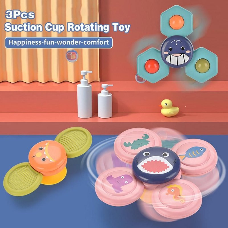 Toupie Rotative À Ventouse Pour Bébé, 3 Pièces, Jouets De Bain, Bâton De Dentition, Toupie Rotative, Jouet D'eau Pour Salle De Bain