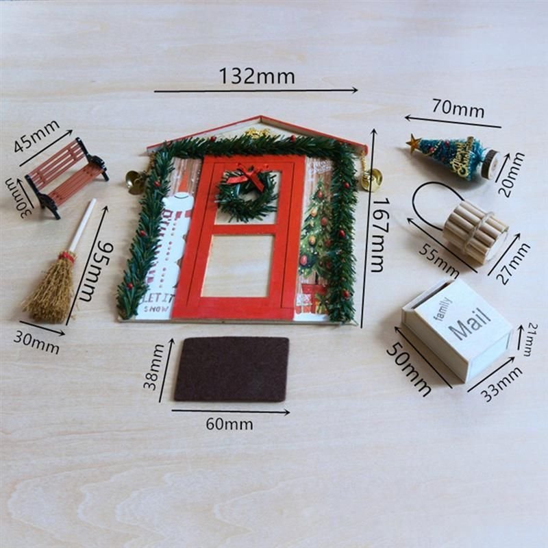 Coffret Cadeau De Noël Avec Couronne D'arbre De Noël Et Banc À Balais, 7 Pièces/Ensemble, Boîte De Rangement De Bonbons, Accessoires Miniatures Pour Maison De Poupée