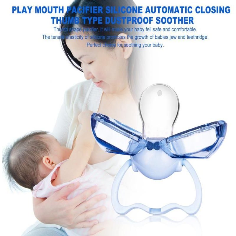Sucette À Pouce Plat Pour Bébé, 1 Pièce, Avec Couvercle Anti-Poussière, En Silicone, Tétine Bionique, Factice, Alimentation Sûre Pour Bébé