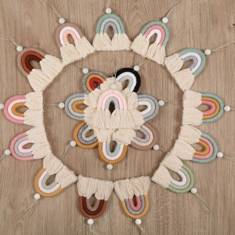 Sangle De Téléphone Portable Arc-En-Ciel Faite À La Main, Pendentif En Coton, Sangles De Téléphone Portable, Lanière Porte-Clés, Accessoires De Téléphone Portable, 1 Pièce