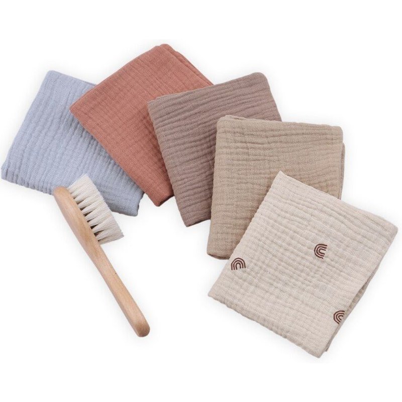 Ensemble De 6 Brosses À Cheveux Pour Bébé, Serviette D'alimentation Pour Nouveau-Né, Gaze Absorbante, Gant De Bain, Salive, Serviette D'allaitement, Chiffon De Rots