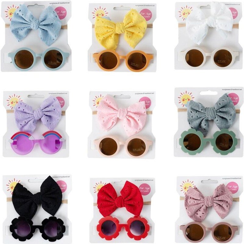1set Bébé Creux Bowknot Bandeau Sunglasses 2 Pcs/Set Uv Fournitures De Protection Pour Enfant Enfant En Bas Âge Bébé Filles Garçons En Plein Air Voyage