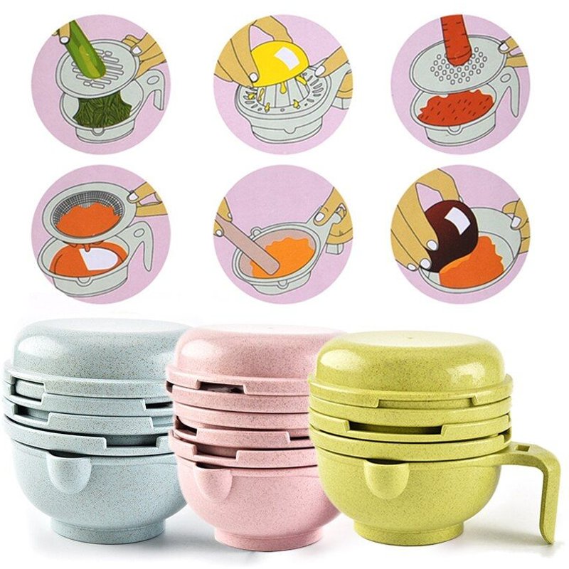 Broyeur D'aliments Pour Bébés, Filtre À Vaisselle, Supplément D'hygiène Manuel, Paille De Blé, Matériau Sûr, Broyeur D'aliments Pour Bébés, Bol Broyeur Fait À La Main