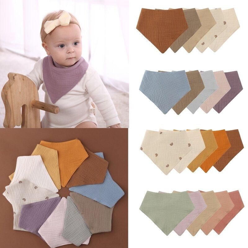 Bavoir En Coton Pour Bébé, 5 Pièces, Écharpe Triangulaire De Couleur Unie Pour Nouveau-Né, Serviette D'alimentation En Salive, Bandana, Tissu De Rots, Cadeaux Pour Garçons Et Filles