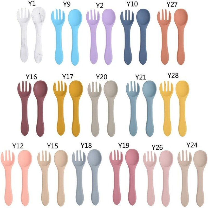 Ensemble D'alimentation En Silicone Souple Pour Bébé, Fourchette Cuillère, Vaisselle Pour Enfants, Accessoires D'alimentation Pour Nourrissons, Vaisselle En Silicone 2 Pièces