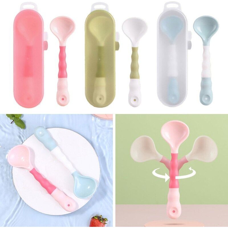 Ensemble De Cuillères Pliables En Silicone Pour Bébés, Cuillère D'entraînement Pour L'alimentation Des Tout-Petits, Vaisselle D'apprentissage Sans Bpa Pour Nourrissons, 1 Ensemble