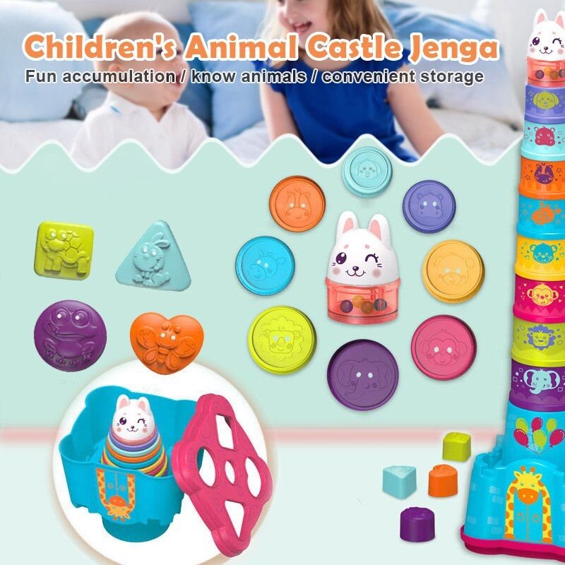 Jouet D'apprentissage À Empiler Multicolore Pour Bébé, Gobelets À Empiler Avec Motifs D'animaux De Dessin Animé, Cadeau Éducatif Pour Enfant