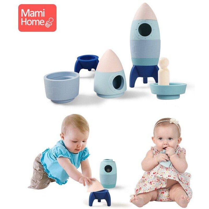 Blocs De Construction En Silicone Pour Bébé, Jouet De Fusée, Modèle De Jouet De Dentition, Jouet De Qualité Alimentaire, Jouet À Mâcher Pour Enfants, Accessoires Pour Bébé