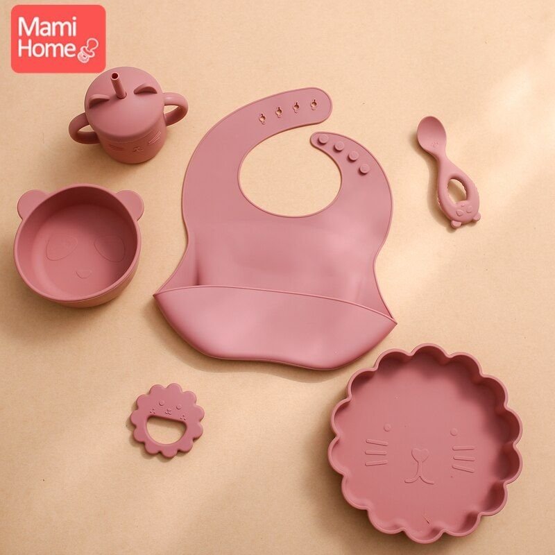 Ensemble De Vaisselle En Silicone Pour Bébé, Bol D'alimentation, Cuillère, Tasse En Silicone Sans Bpa, Paille Facile À Nettoyer, 1 Ensemble