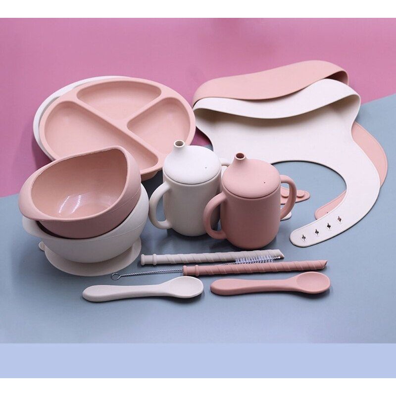 Ensemble De Bavoirs En Silicone Pour Bébés, Qualité Alimentaire, Étanche, Antidérapant, Plaque D'aspiration Pour Enfants, Cuillère, Bavoirs, Vaisselle Pour Bébés, 100%