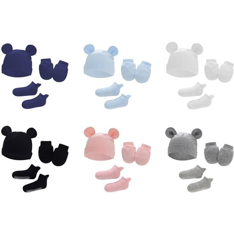 Gants Anti-Rayures Pour Bébé, 1 Ensemble, Couvre-Pieds À Noeud De Queue, En Coton Doux Pour Nouveau-Né, Mitaines, Chaussettes, Bonnets