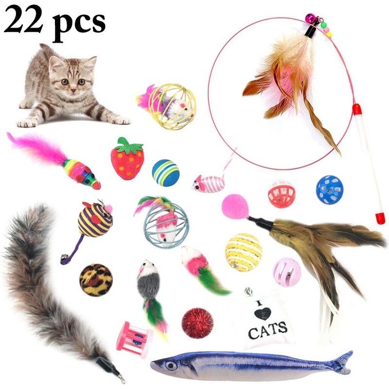 Ensemble De 22 Pièces De Jouets Variété Chats Pack De Jouets, Souris Amusante, Boules De Chat En Sisal, Qualité Cadeau, Set De Plumes Pour Petit Chat, Fournitures D'animaux Domestiques, Ensemble De
