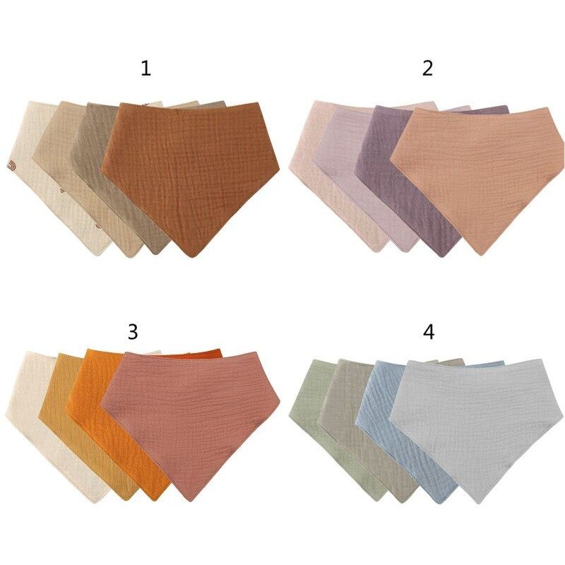 Bandana En Pur Coton Pour Bébé, 4 Pièces, Écharpe Triangulaire En Mousseline Absorbant La Salive, Serviette Pour Nourrissons