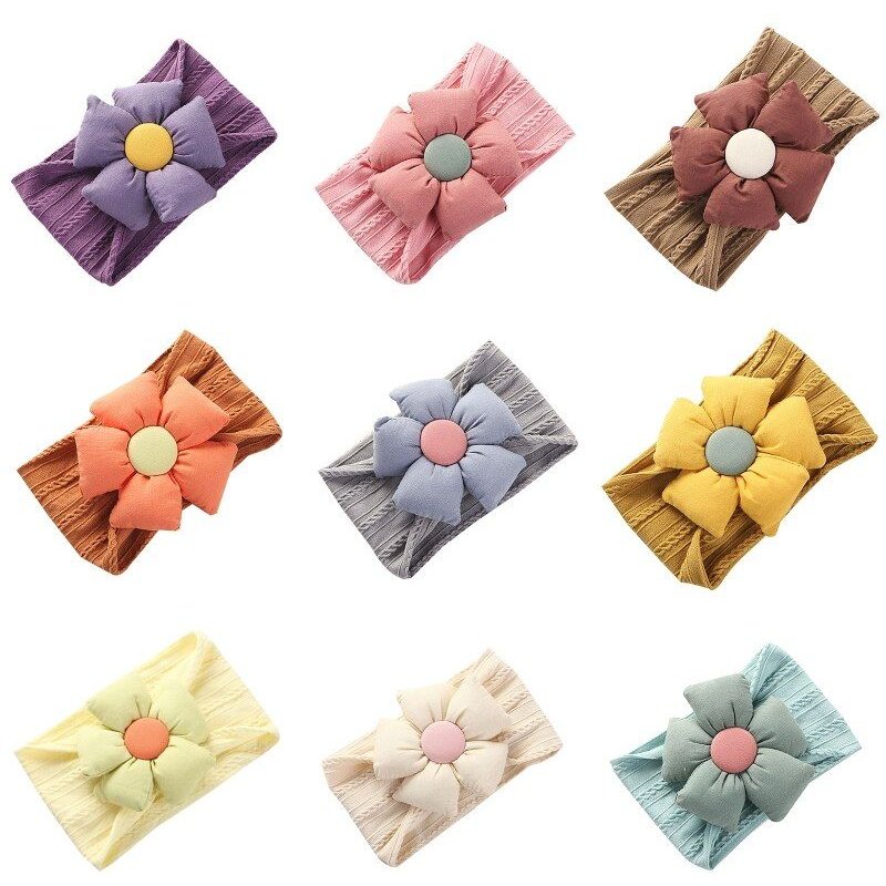 Bandeau Large En Nylon Pour Nouveau-Né, Avec Gros Noeud À Fleurs, Câble Tressé, Élastique Jacquard Pour Cheveux