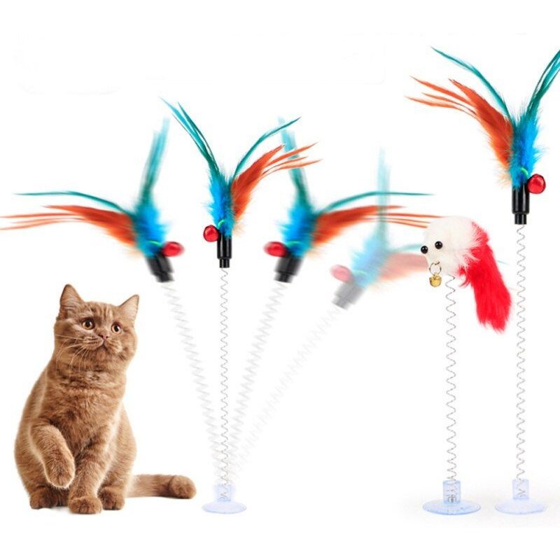 Jouets À Plumes Élastiques Pour Chat, Fausse Souris, Ventouse Pour Chaton, Siège D'animal De Compagnie, Jouet À Gratter, Fournitures Pour Animaux De Compagnie