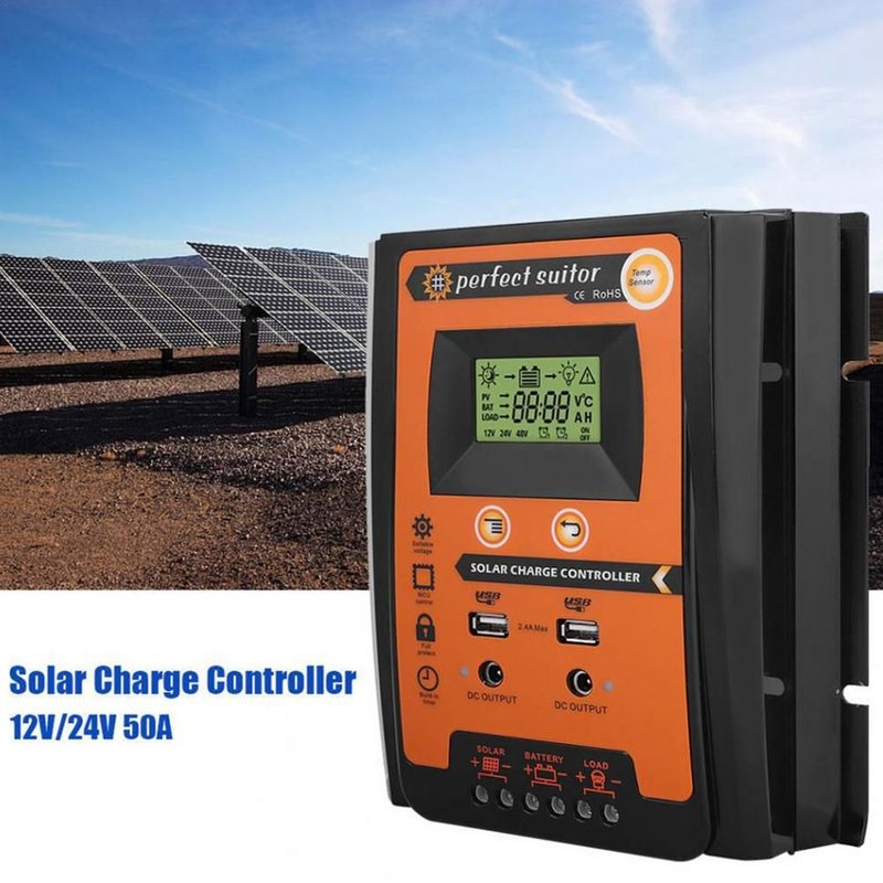Contrôleur de chargeur solaire 12V 24V avec écran LCD, double sortie USB, panneau de cellules, régulateur de décharge, livraison directe