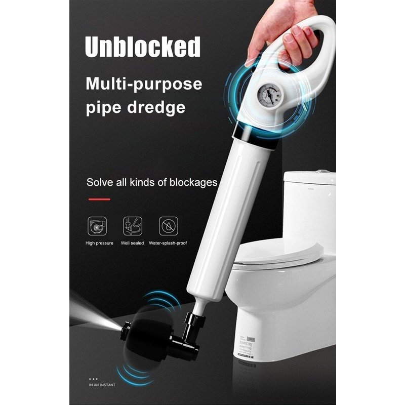 Drague pour égouts de toilettes, éliminateur de colmatage, tuyau, piston de toilette, nettoyeur de vidange d'air à haute pression, drague pneumatique manuelle