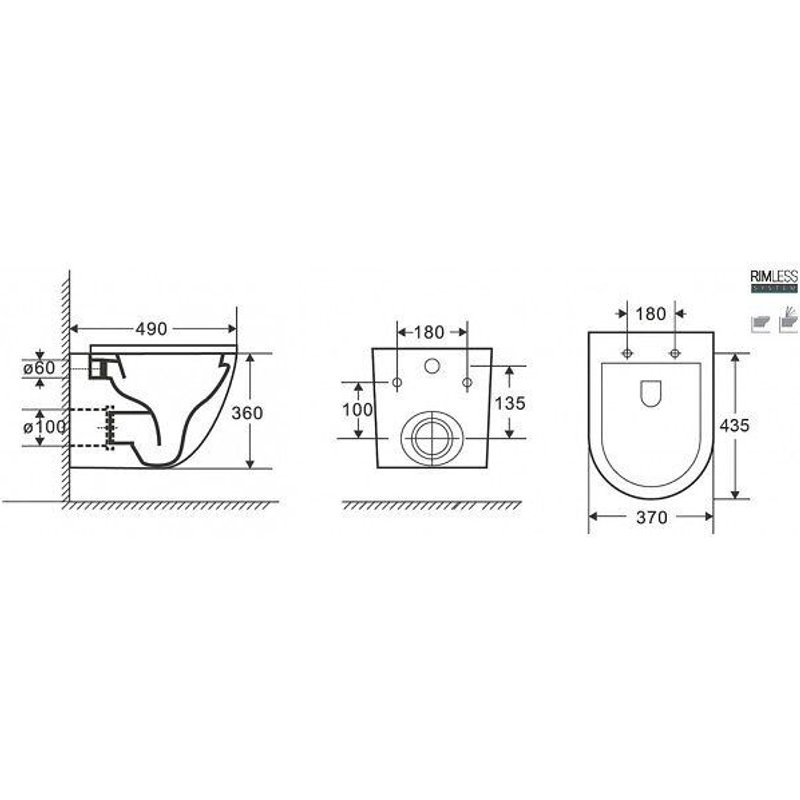 Wc Rimless Suspendu Milos 49x37x36 Cm Avec Abattant Soft-closing