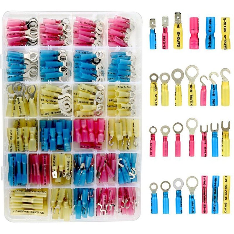 Kit de connecteurs de fil thermorétractable, anneau à sertir isolé électrique, pelle à bout étanche, jeu de bornes pour automobile Marine, 270 pièces