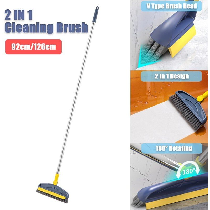 Brosse de sol 2 en 1 en métal inoxydable, brosse à récurer, à Long manche réglable, poils rigides détachables pour le nettoyage des carreaux