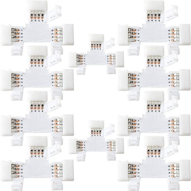 Connecteurs LED en forme de T Ă 4 broches, Pack de 10 connecteurs de 10Mm de large, Extension de Terminal pour 5050 3528 SMD RGB LED bandes lumineuses