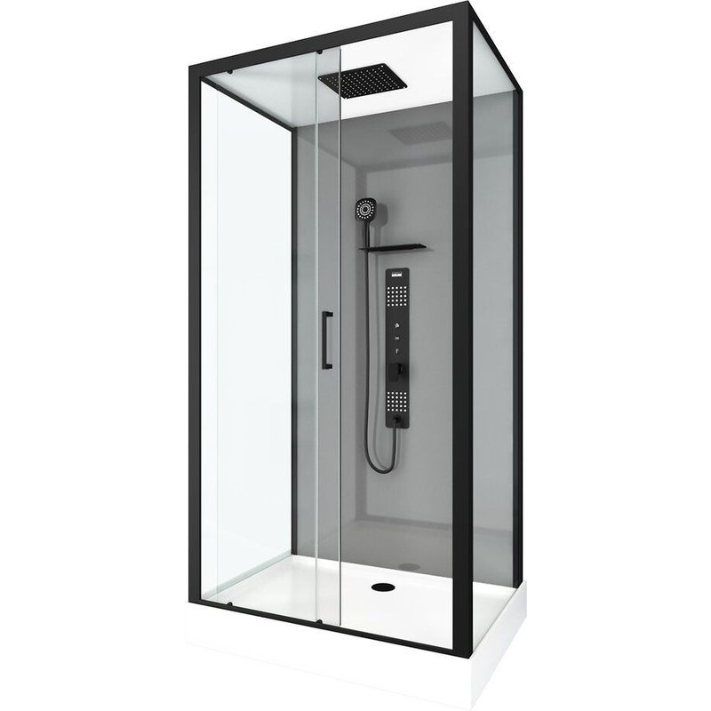 Cabine de douche rectangulaire 110x80cm noir mat en verre trempé