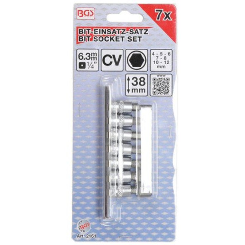 Jeu De Douilles À Embouts Bgs Technic - 6,3mm (1/4") - Six Pans Intérieurs 4/12mm - 7 Pcs - 2161