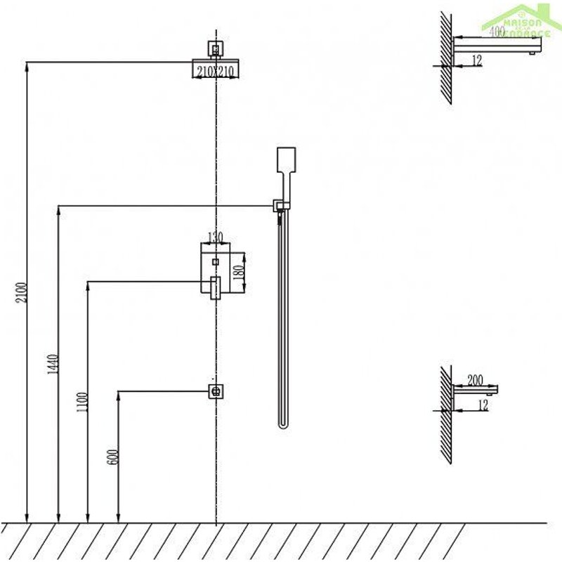 Ensemble De Douche À Encastrer Delos Nero Avec Douchette En Laiton Noir
