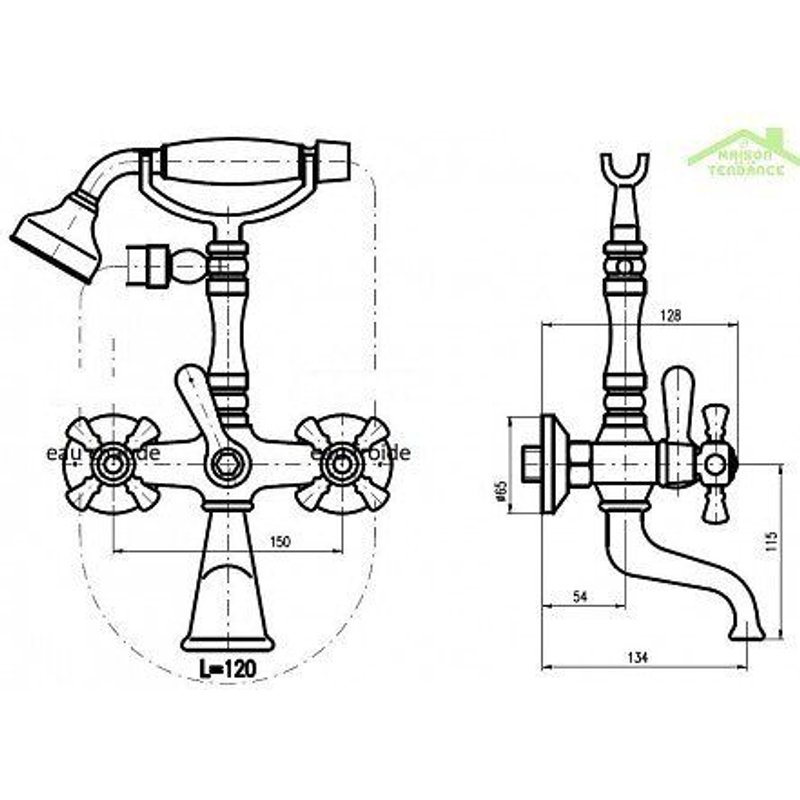 Mélangeur Baignoire Rétro Classique En Cristal Avec Douchette