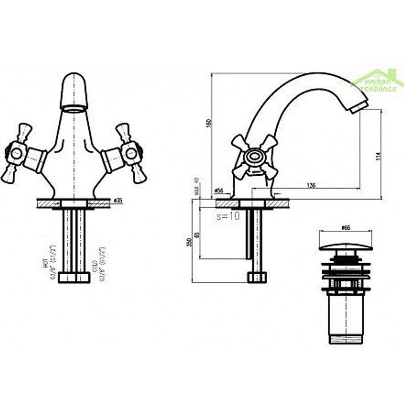 Mélangeur Lavabo Classique Avec Siphon En Chrome, Laiton Ou Or