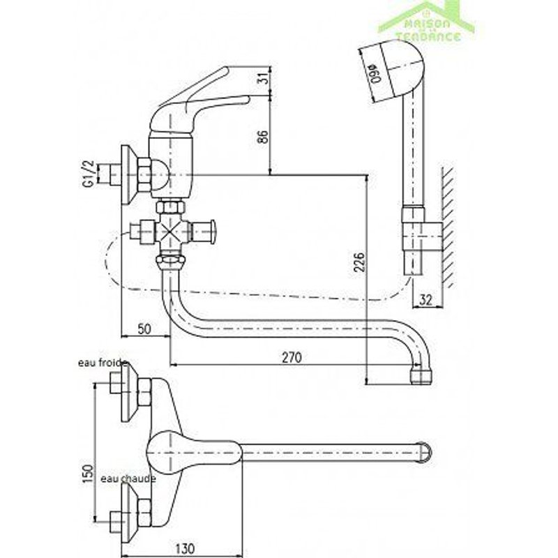 Mitigeur Baignoire Mural Sazava En Chrome À Long Bec