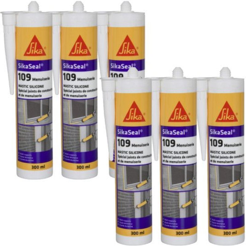 Lot de 6 mastic silicone SIKA SikaSeal 110 Menuiserie & Vitrage - Anthracite - 300ml