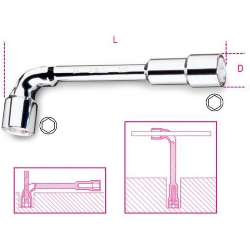 Clé à pipe débouchée Beta 14mm chromée polie