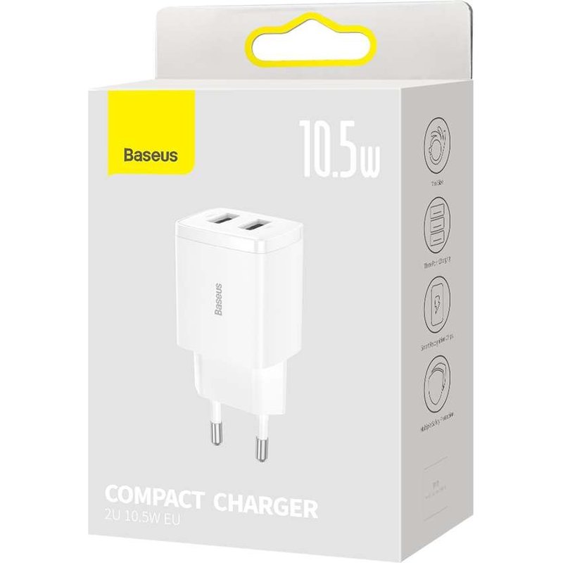 Baseus Travel Charger Compact Wall Charger U+u, 10.5w Eu White (ccxj0