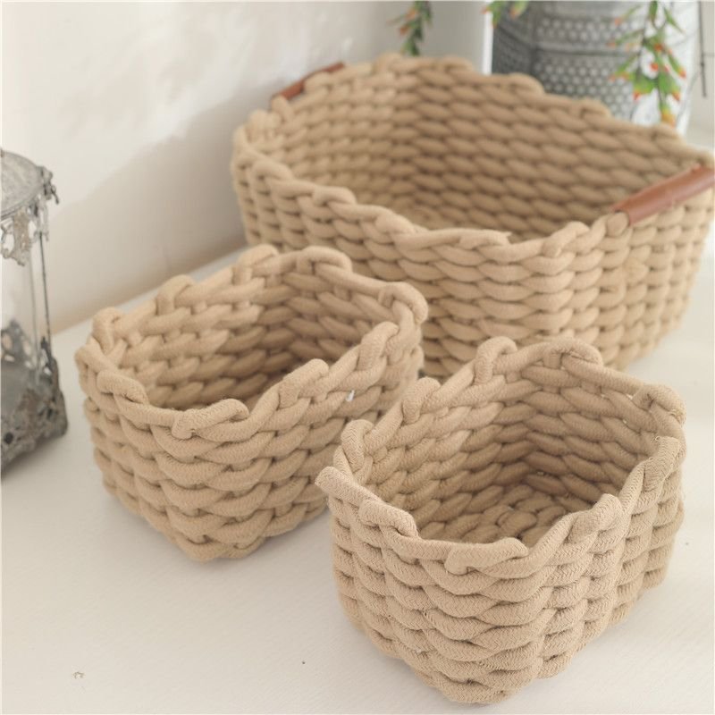 3pcs Panier De Rangement En Corde De Coton,Boîte De Rangement, Organiseur De Placard Pour Bureau,Salle De Bain,Chambre De Bébé(Brun)