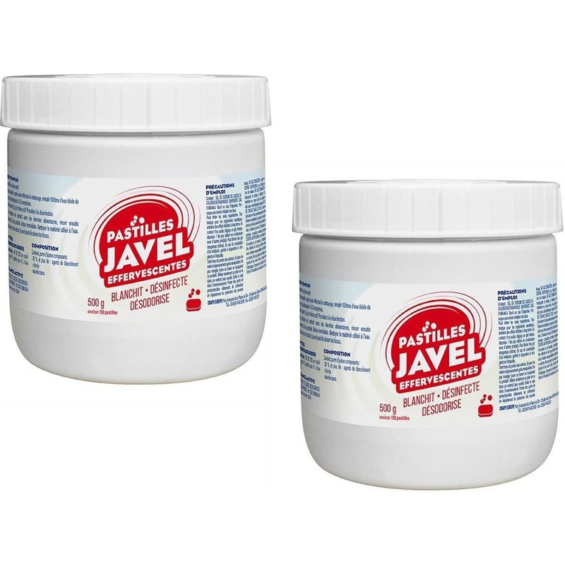 Lot de 2 boîtes 500 g Javel pastilles effervescentes x150