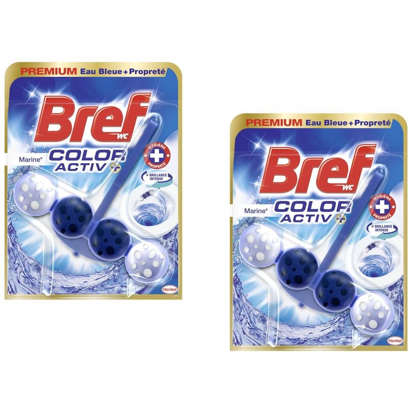 Bref Lot de 2 Blocs WC Color Activ+ Eau Bleue et Stop Odeurs 50g - Marine