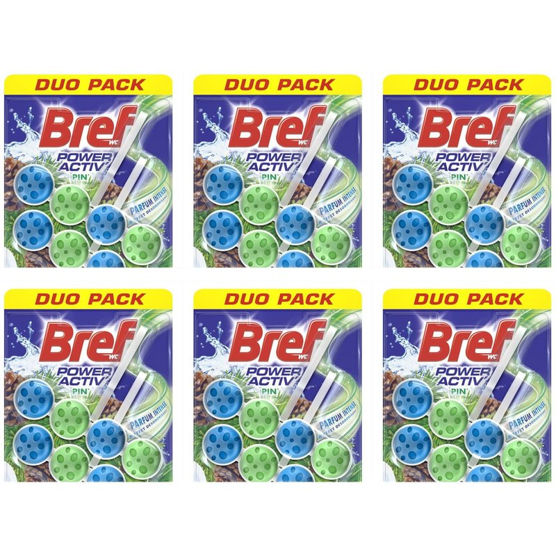 Bref Lot de 6 Duos pack 2 Blocs WC 50g Power Activ' Pin – Nettoyant Détartrant WC