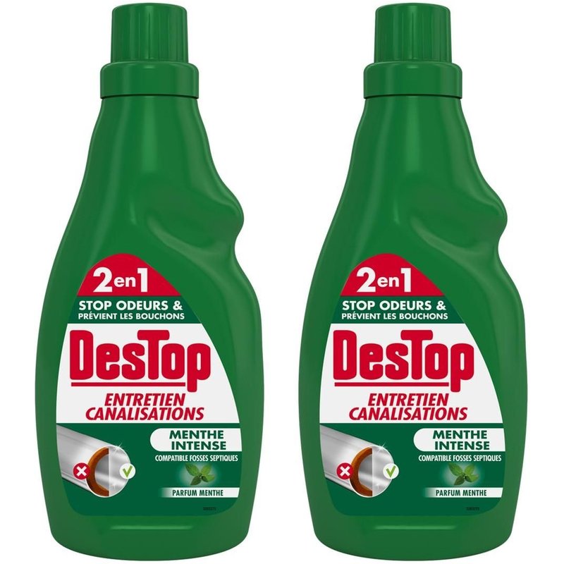 DESTOP Lot de 2 Gels Entretien Canalisations - Fosse Septique - 750 ml Parfum Menthe